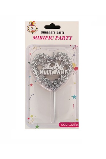 SDX Market Birthday candle for cake, heart type, Silver, 14 cm