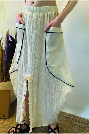 ARİNNASİDE Balloon Skirt with Black Piping Detail on the Pockets