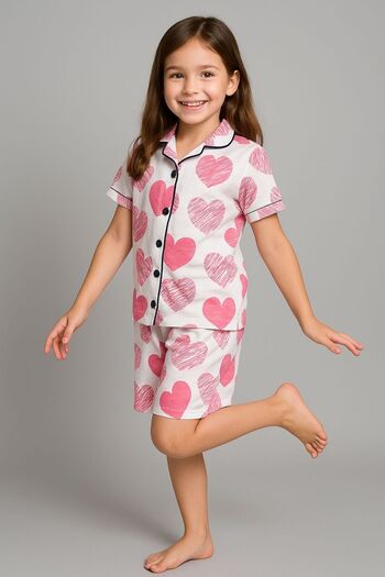 MAXI DRY Set de pijamale pentru fete cu mâneci scurte, cu imprimeu de inimă