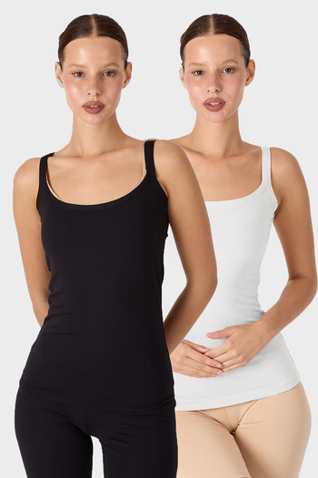 Malabadi Women's Black and White 2-Piece Thin Strap Backless Modal Tank Top 2m1034