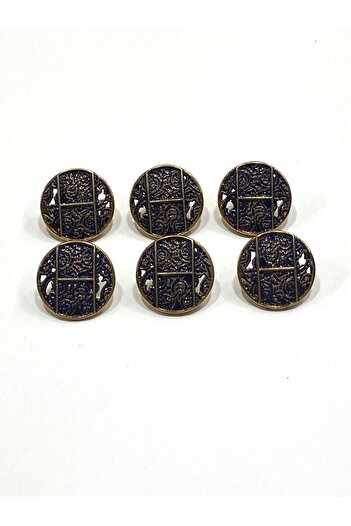 karantuhafiye Antique Gold Floor / Metal Button / 1.8 cm / Set of 6 / (M09089)/ Dark Blue