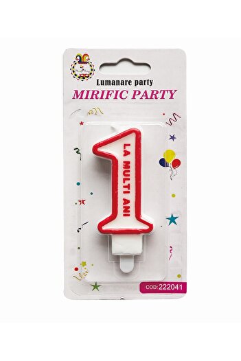 SDX Market Cake candle, number 1, white with red border