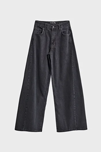 its basic Women's Smoked Striped Color 1W5-1 Super Palazzo Fit Flexible Special Fabric Inner Length 80cm Denim Jean