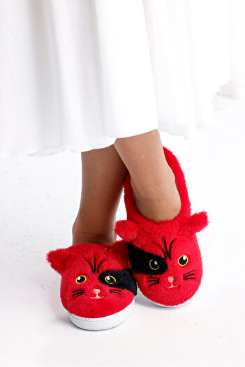 FootFrenzy Cat Figured Plush Comfortable Sole House Slippers with Furry Inside