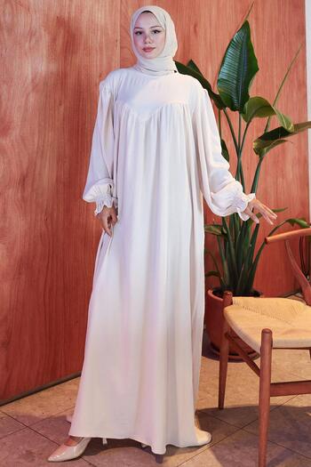 hafsamina Robe with Drawstring Detail Cream Hm2501