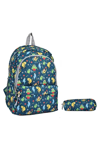 Forzacase 3-Compartment Strap Children's School Bag and Pen Holder Set Goal Design Backpack - Fc1110