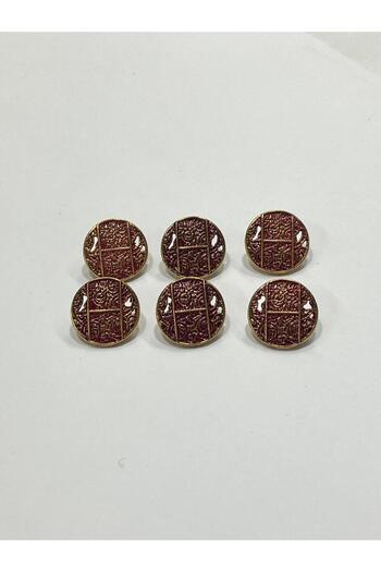 karantuhafiye Antique Gold Floor / Metal Button / 1.8 cm / Set of 6 / (M09089)/ Burgundy