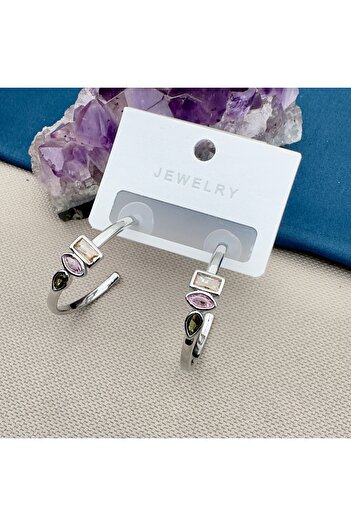 Opia Takı & Aksesuar Colorful Stone Half Hoop Earrings