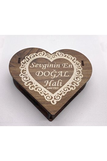 Efulim Hediyelik Natural Amethyst Set of 3, Necklace - Bracelet - Ring (Wooden Box)