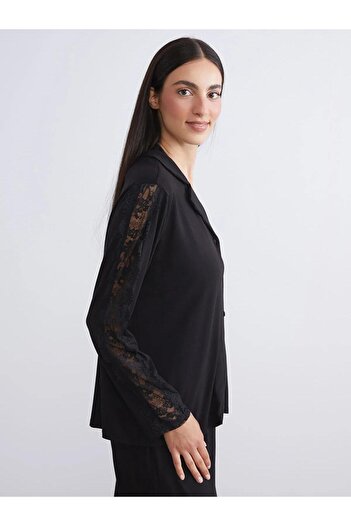 LC Waikiki Lcw Dream Women's Pajama Set with Shirt Collar Lace Detail (W5)