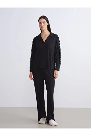 LC Waikiki Lcw Dream Women's Pajama Set with Shirt Collar Lace Detail (W5)