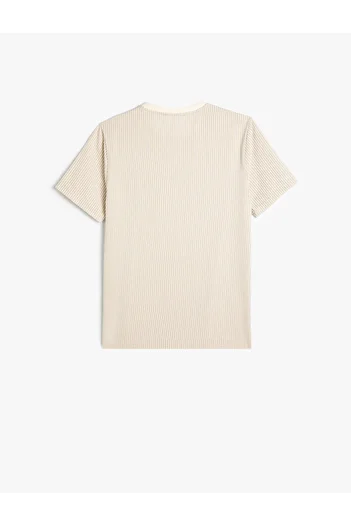 Koton Short Sleeve T-Shirt with Pocket Detail and Textured Crew Neck