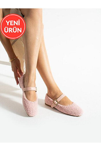 STOCON Women's Winter Belted Buckle Plush Wool Furry Dowry Bundle Fluffy Indoor Outdoor Ballet Flats Stc1148