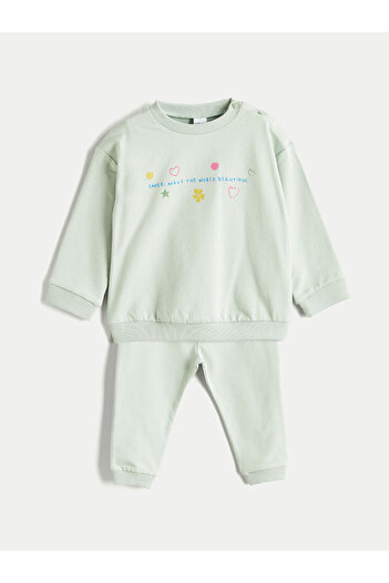 LC Waikiki Green Baby Girl Sweatshirt and Sweatpants Set of 2