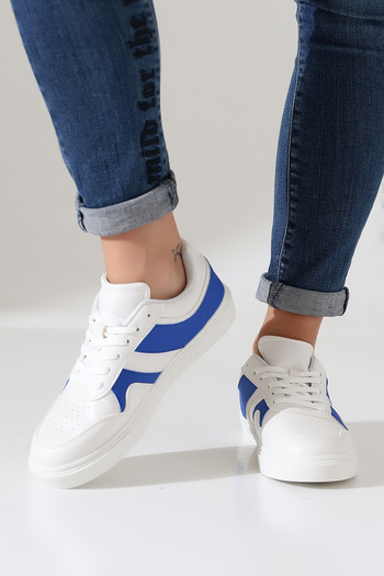 Encool Pantofi sport alb albastru pentru femei Pantofi de mers casual confortabil cu talpă plată