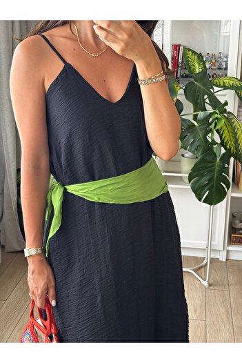 Store Siyah Askılı V Yaka Gizli Cepli Uzun Maxi Elbise