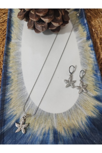 elbi bijuteri Steel Cobra Silk Star Necklace, Earrings Set