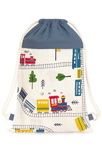 OEM Kindergarten bag, train pattern, cotton, lined, backpack type