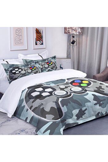 OEM Bed linen duvet 200x200 cm, 2 pillowcases 80x80 cm gammer controller print Grey
