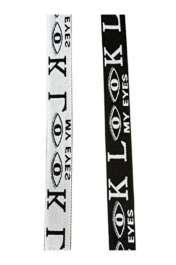 ŞENEL DAR DOKUMA 3cm Look Written Black Jacquard Decorative Ribbon - 10 Meters
