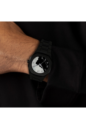 Perla Carbon watch Arabic numerals black and white