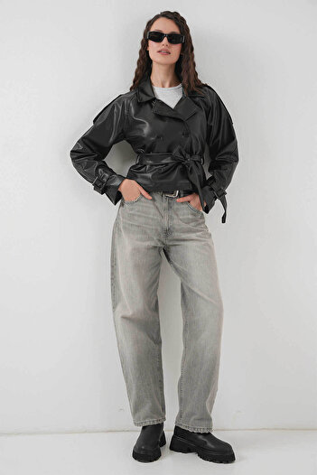 Bigdart Belted Black Women's Leather Jacket 1046