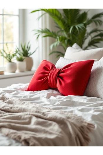 JACA Bowknot Look Decorative Pillow with Filling Bow Ribbon Gift Pillow Throw Pillow Cushion