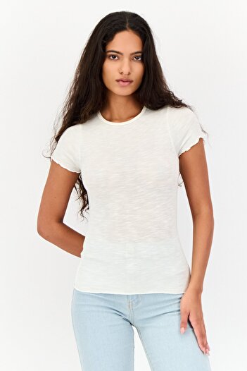 BİLLABONG Women Crew Neck Short Sleeves Plain Top, Off White