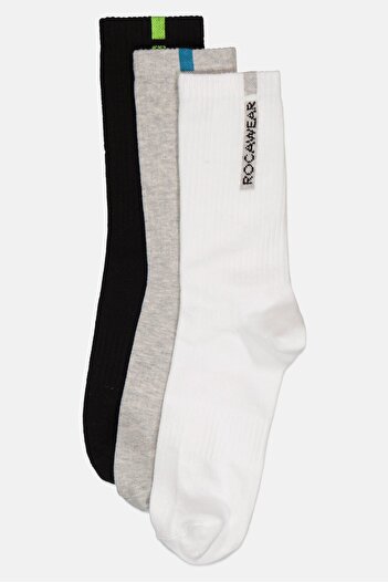 Rocawear Men 3 Pairs Brand Logo Crew Socks, Multicolor