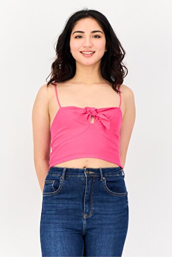 Don't Call Me Jennyfer Women Square Neck Sleeveless Solid Crop Top, Pink
