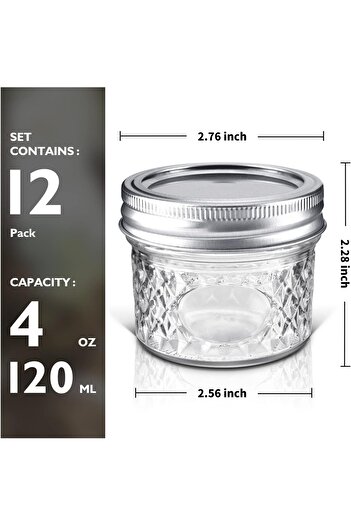 erorex Mini Canning Jars 100Ml Lids, Small Glass Jars Ideal Food Storage, Jam, Spice,Candle,Honey,Wedding