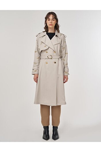 Kayra Buckle Detailed Trench Coat Stone