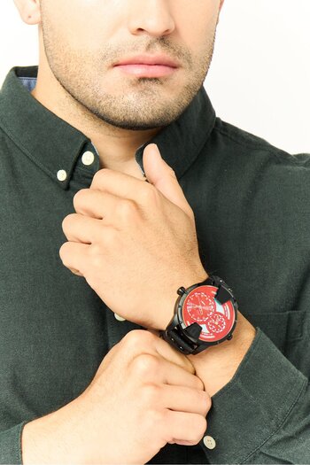 Police Men PEWJA0022001 Leather Analog Watch 50 mm With Bracelet, Black