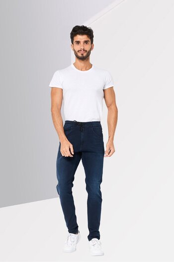 Replay Men Stretch Fit Washed Stretchable Denim, Navy