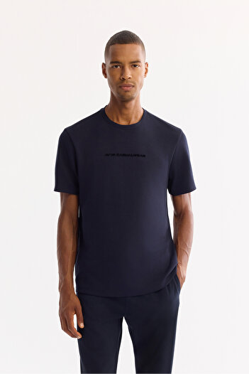 Avva Men's Regular Fit Navy Blue Bi-Stretch Printed Interlock T-Shirt A52Y1014