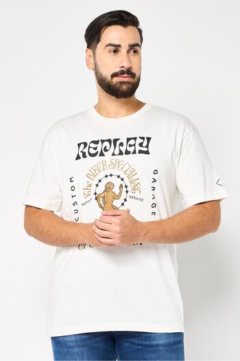 Replay Men Crew Neck Short Sleeve Graphic Print T-Shirt, White