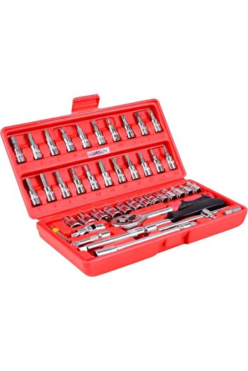 Denx Set of 46 screwdriver bits 1/4 inch size with reversible key and rotating handle