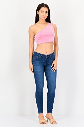 Cropp Women Asymmetrical Neck Metallic Sleeveless Top, Fuchsia Pink