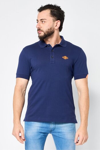 Replay Men Regular Fit Brand Logo Short Sleeves Polo Shirt, Navy Blue