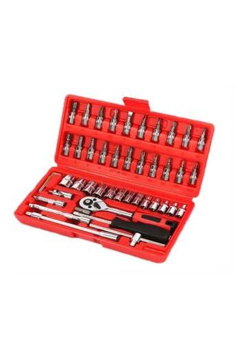 Denx Set of 46 screwdriver bits 1/4 inch size with reversible key and rotating handle