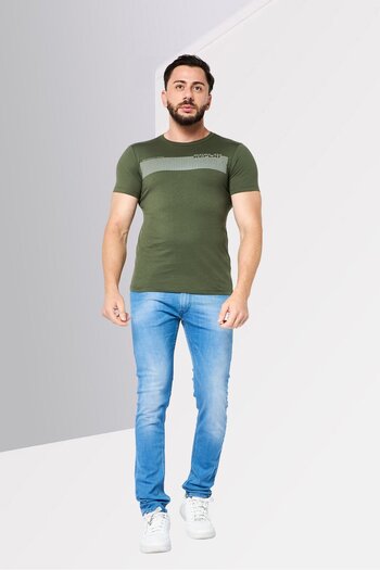 Replay Men Crew Neck Short Sleeve Graphic Print T-Shirt, Dark Olive