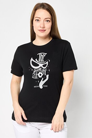 Replay Women Crew Neck Short Sleeves Brand Logo T-Shirt, Black