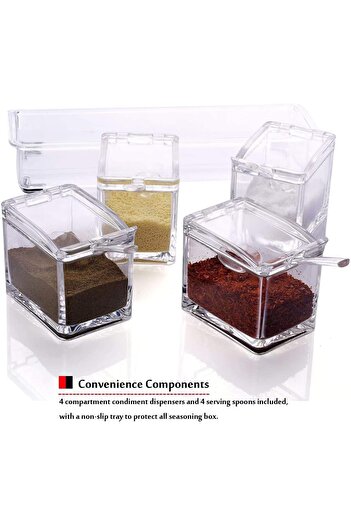 erorex Clear Seasoning Storage Container, 25.5X10X7.5Cm Spice Organizer 4 Airtight Jars, Stackable