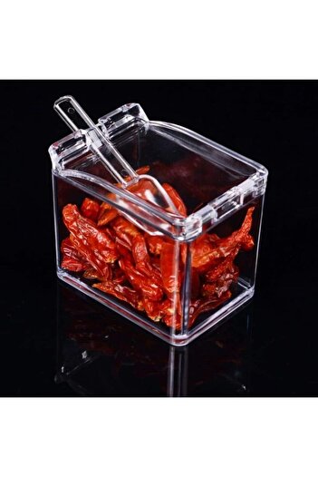 erorex Seasoning Acrylic Box Pepper Salt Spice Rack | Plastic 4 Pc Masala Box Spoons Kitchen See Through