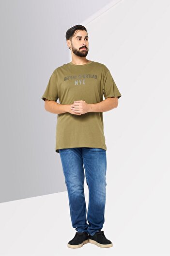 Replay Men Crew Neck Short Sleeves Graphic Print T-Shirt, Dark Olive