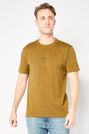 Replay Men Crew Neck Short Sleeves Brand Logo T-Shirt, Olive