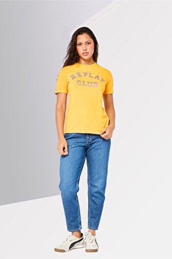 Replay Women Round Neck Short Sleeves Brand Logo T-Shirt, Yellow