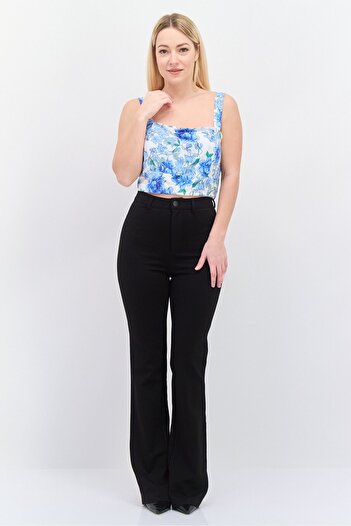 Reserved Women Square Neck Sleeveless Floral Print Tank Top, White/Blue Combo
