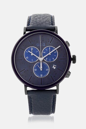 Timex Men TW2U88900 Leather Analog Watch 41mm, Navy