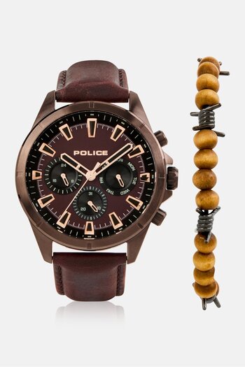Police Men PEWJF0005802 Leather Analog Watch 45 mm With Bracelet, Brown